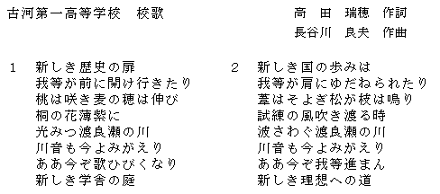 歌詞をクリックすると校歌の動画が流れます